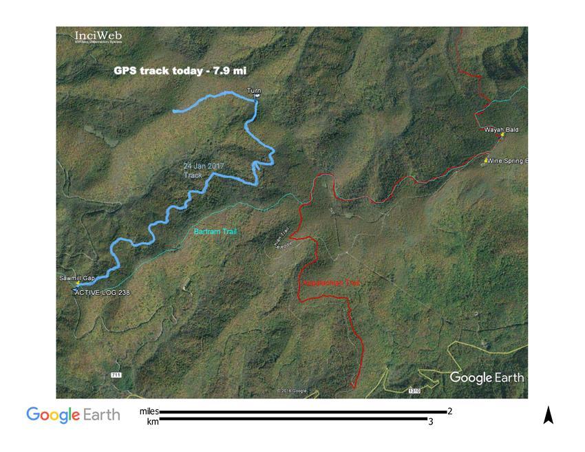 Our path today (blue).
