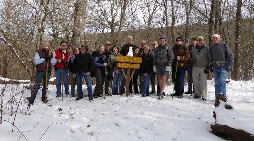 The OFHC gang for today's hike. (l-r) John Anderson, Joe Collins, Terre Pratt, Vic Robson, Carole Wintle, Jack Wintle, Mary Lu Norton, Dave Norton, Jenny Bell, Tim Hale, Beth McDonald, Mike Bell, Stephen Gales, Ray Clark, Phil Brownrigg, Bob Magee and Tony Presley .