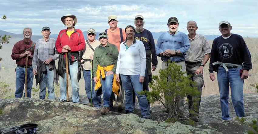 The OFHC gang for today's hike. (l-r) John Anderson, Phil Brownrigg, Dave Norton, Ray Clark, Vic Robson, Tim Hale, Mary Lu Norton, Whitney Hutchinson, Bob Magee, Mike Bell and Tony Presley .