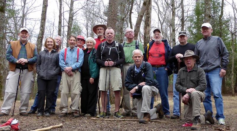 The OFHC gang for today's hike. (l-r) Bob Magee, Terre Pratt, John Anderson, Bruce O'Connor, Joe Collins, Jeanne O'Connor, Dave Norton, Stephen Gales, Tim Hale, Mike Bell, Whitney Hutchinson, Mike Wilcox, Vic Robson and Tony Presley.