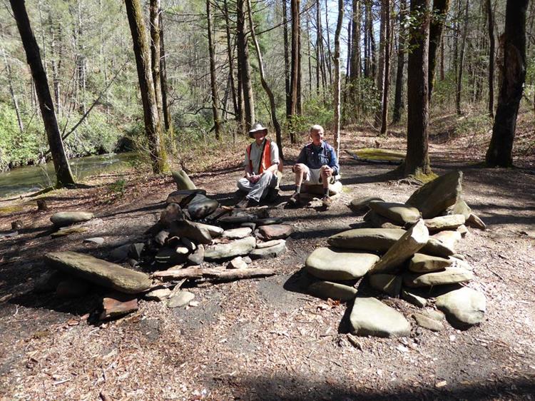 Nice campfire spot on the river with rock chairs (The Flintstones style)!