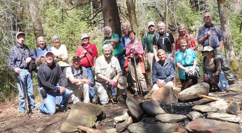 The OFHC gang for today's hike. (l-r kneeling) Tony Presley, Vic Robson, Dick Metzgar, Bob Browe, Renee Corbett and Pam Euliss. (l-r standing) Phil Brownrigg, John Bellamy, June Bellamy, Joe Collins, Whitney Hutchinson, , Mike Bell, Jenny Bell, Tim Hale, Stephen Gales, Angela Evans and John Anderson. Not pictured - Trushna Nadig.