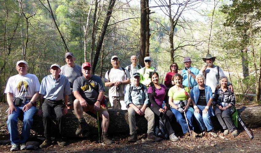 The OFHC gang for today's hike. (l-r front) Tony Presley, Phil Brownrigg, Ray Clark, Vic Robson, Trushna Nadig, Renee Corbett, Jeanne O'Connor and Carole Wintle. (l-r back) Dave Standard, Bill Hunt, Mike Bell, Jim Driggers, Greta Driggers, Joe Collins and Jack Wintle.