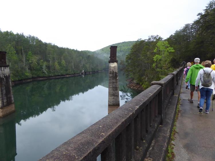 We started our hike on the Old Highway 441 bridge next to the old railroad piers in beautiful Tallulah Falls Lake.