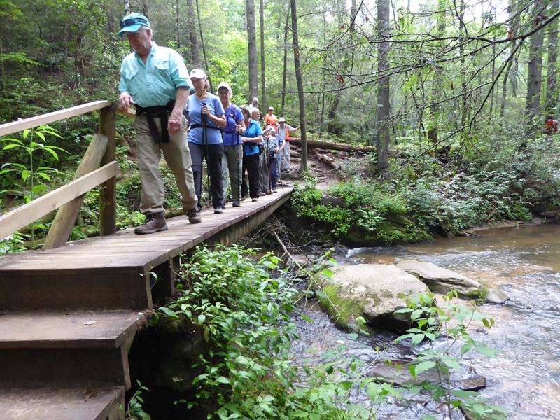 Crossing the bridge across Panther Creek