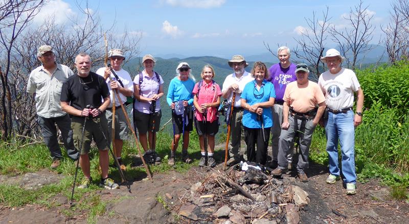 The OFHC gang for today's hike (l-r kneeling) Bill Hunt, Stephen Gales, Joe Collins, Linda Schultz, Jenna Hensley, Terry Pratt, Gary King, Renee Corbett, Dick Metzgar, Vic Robson and Tony Presley.