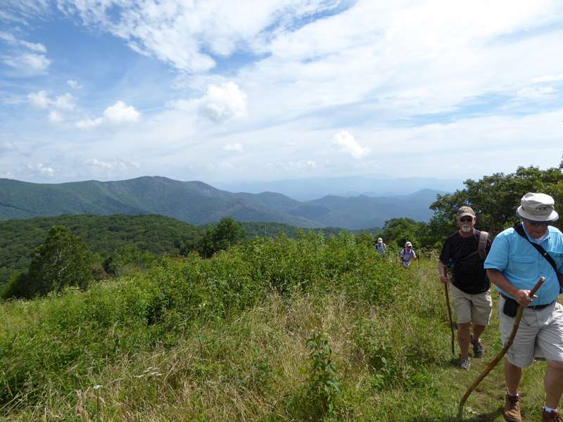 Climbing the grassy slope to the Summit of Siler Bald.
