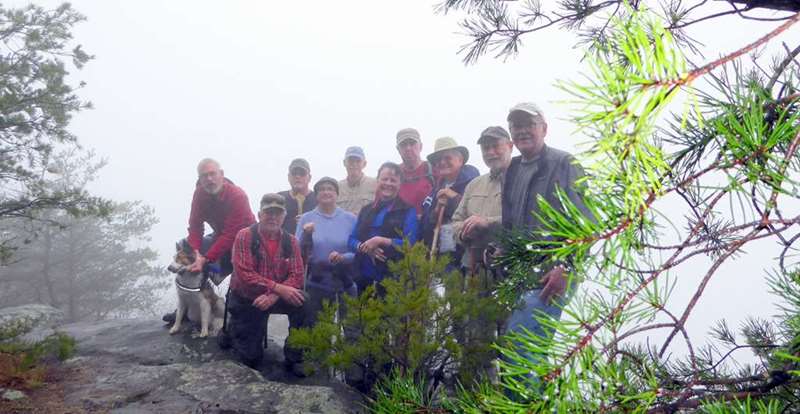 The OFHC gang for today's hike (l-r) Dave Norton & "Clover", Vic Robson, Ray Clark, Mary Lu Norton, Mike Bell, Renee Corbett, Tim Hale, Joe Collins, Bob Magee and Tony Presley
