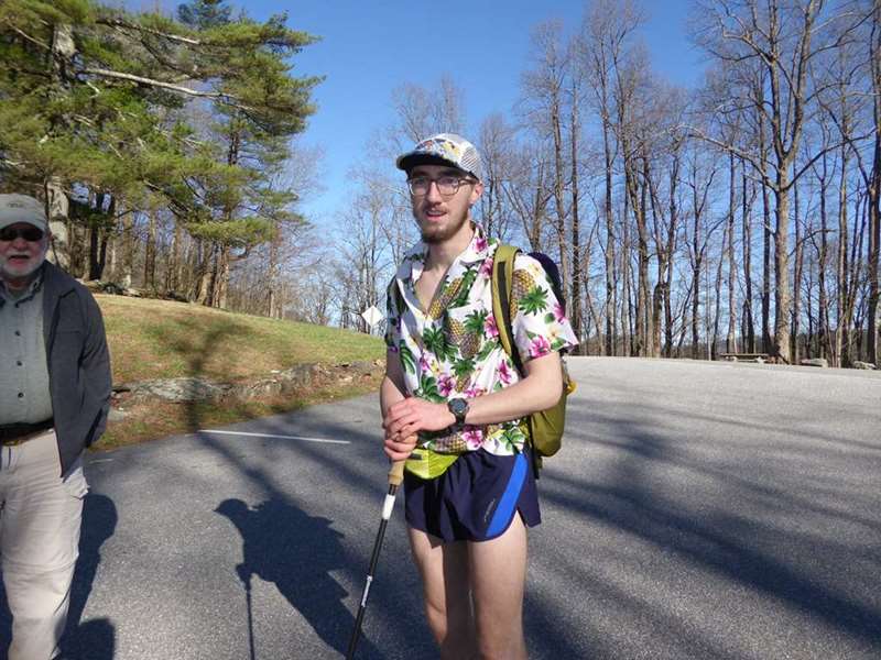 Immediately, we meet a thru- Hiker from Connecticut - he's not cold! See all Thru-hiker photos at the bottom of this report!
