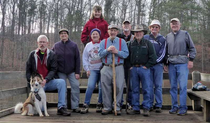 The OFHC gang for today's hike (l-r Front) Dave Norton with "Clover", Mary Lu Norton, Renee Corbett, Jeanne O'Connor, Bruce O'Connor, John Anderson, Vic Robson, Joe Collins and Tony Presley.