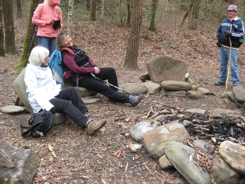 There are lots of good camping spots along the river. This one has rock chairs!