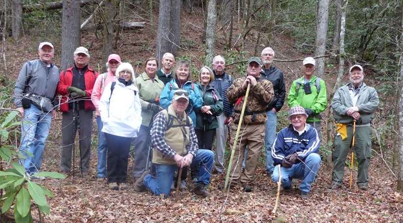 The OFHC gang for today's hike (l-r) Tony Presley, Bill Hunt, Jenna Hensley, Pam Euliss, Greta Driggers, Mike Beill, Renee Corbett, Vic Robson, Terre Pratt, Tim Hale, Ray Clark, Dave Norton, Joe Collins, Jim Driggers and Bob Magee.