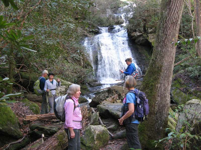 Arriving at spectacular Opossum Creek Falls!