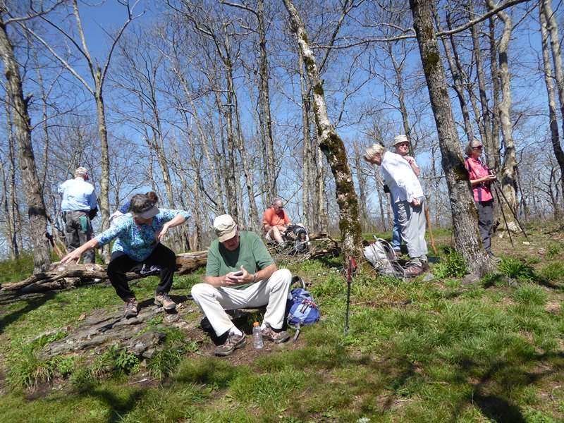 Taking a short break at Wolf Laurel Top.