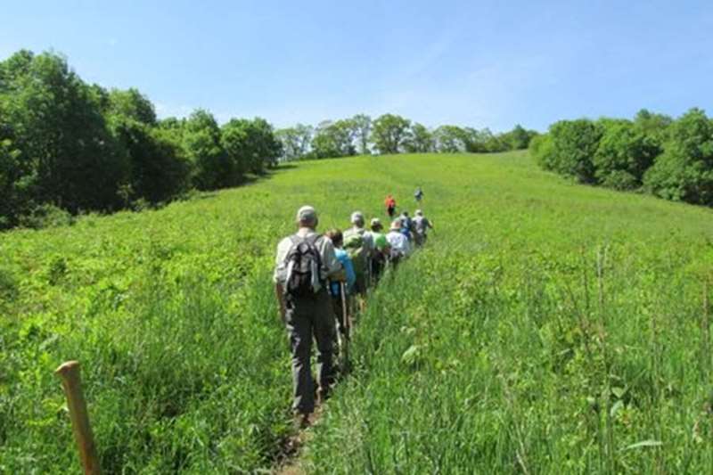 Headed up the long grassy slope!