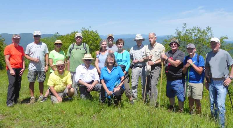 The OFHC gang for today's hike. (l-r) Kim Johnson, Jim Driggers, Greta Driggers, Joe Collins, Tim Hale, Vic Robson, Carole Wintle, Jack Wintle, Renee Corbett, Jenny Bell, Dick Metzgar, Mike Bell, Ray Clark, Alex Purcell and Tony Presley.