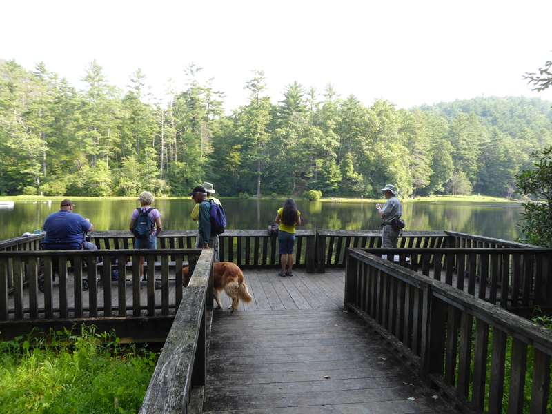 We stop by the fishing pier on the lake..