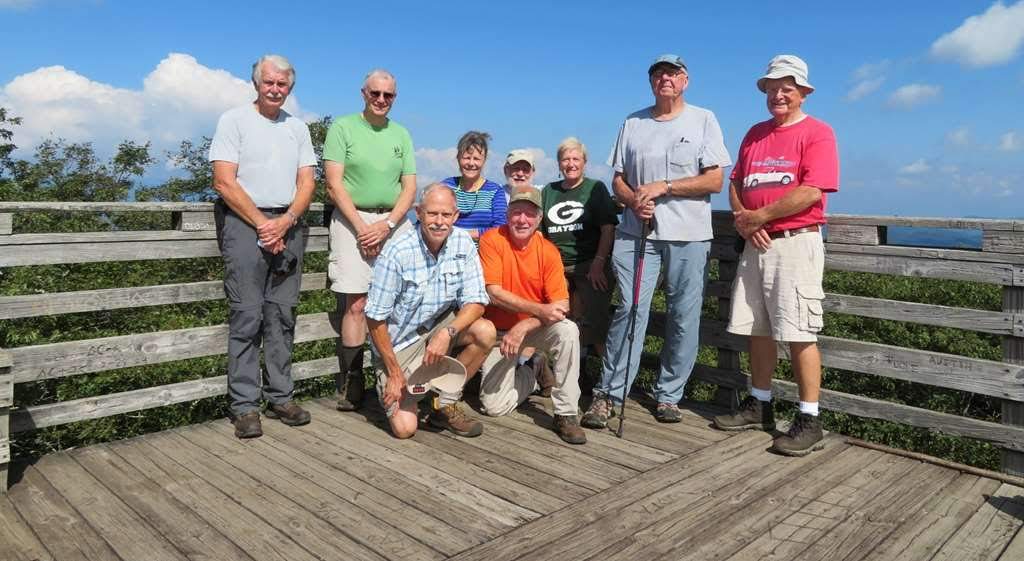 The OFHC gang for today's hike. (l-r) Ron Meyers, Ray Lovett, Mike Bell, Renee Corbett, Bob Magee, Vic Robson, Jeanne O'Connor, Tim Hale and Joe Collins.