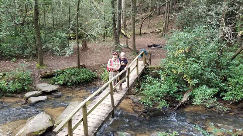 Crossing Panther Creek on the footbridge.