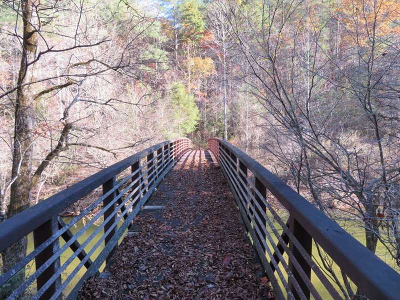 The beautiful iron footbridge over the West Fork Chattooga River.