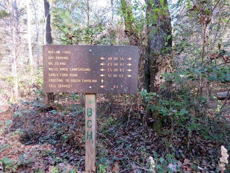 The trail sign at Adeline Ford.