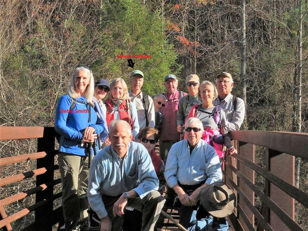 The OFHC gang for today's hike. (l-r) Betty Smith, Greta Driggers, Mike Bell, Andrea Evans, Edwin Pruitt, Jenny Bell, Ray Lovett, Tim Hale, Jim Driggers, Vic Robson, Terre Pratt and Bill Hunt.