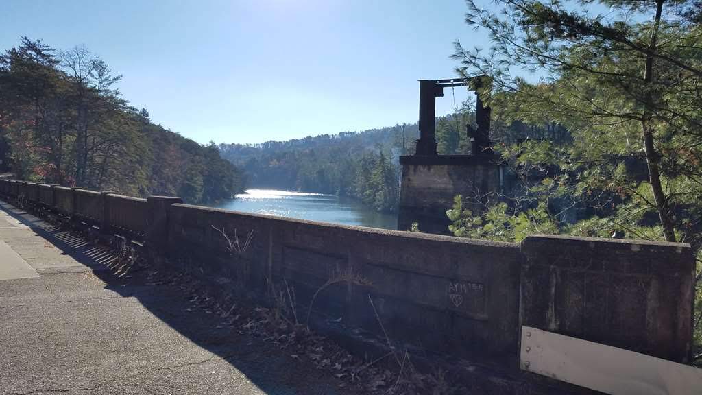 On the Lake Loop, we get this nice view of the bridge and old railroad pillars.