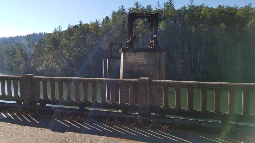 Support pillars of the old Tallulah Falls Railroad in Tallulah Falls Lake.