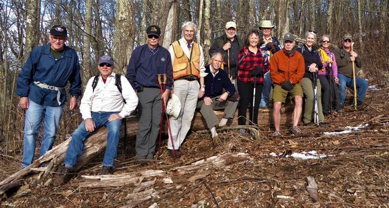 The OFHC gang for today's hike. (l-r) Tony Presley,Vic Robson, Ron Myers, Dick Metzgar, Mike Bell, Bob Magee, Renee Corbett, Joe Collins, Stephen Gales, Betty Smith, Terre Pratt and Ray Clark.