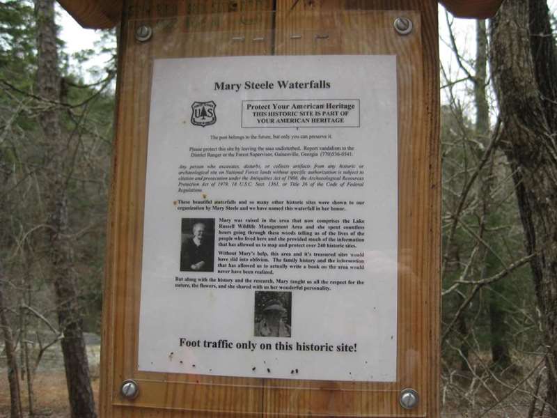 Historical markers along the way. Mary Steele Waterfalls.