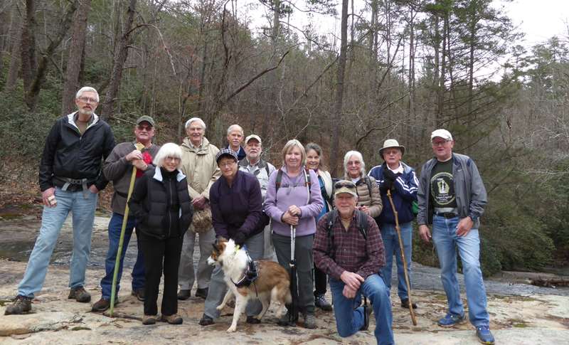 The OFHC gang for today's hike (l-r) Dave Norton, Ray Clark, Pam Euliss, Dick Metzgar, Mary Lu Norton & "Clover", Mike Bell, Bob Magee, Angela Evans, Renee Corbett, Vic Robson, Jenna Hensley, Joe Collins and Tony Presley.