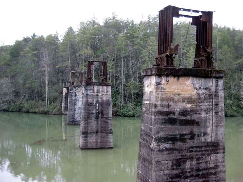 Passing by the old Tallulah Falls Railroad Trestle piers.