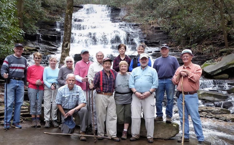 The OFHC gang for today's hike. (l-r) Tony Presley, Jeanne McGahee, Angela Evans, Jenna Hensley, Mike Bell, Tim Hale, Dick Metzgar, Bruce O'Connor, Jeanne O'Connor, Jenny Bell, Renee Corbett, Bob Magee, Vic Robson and Joe Collins.