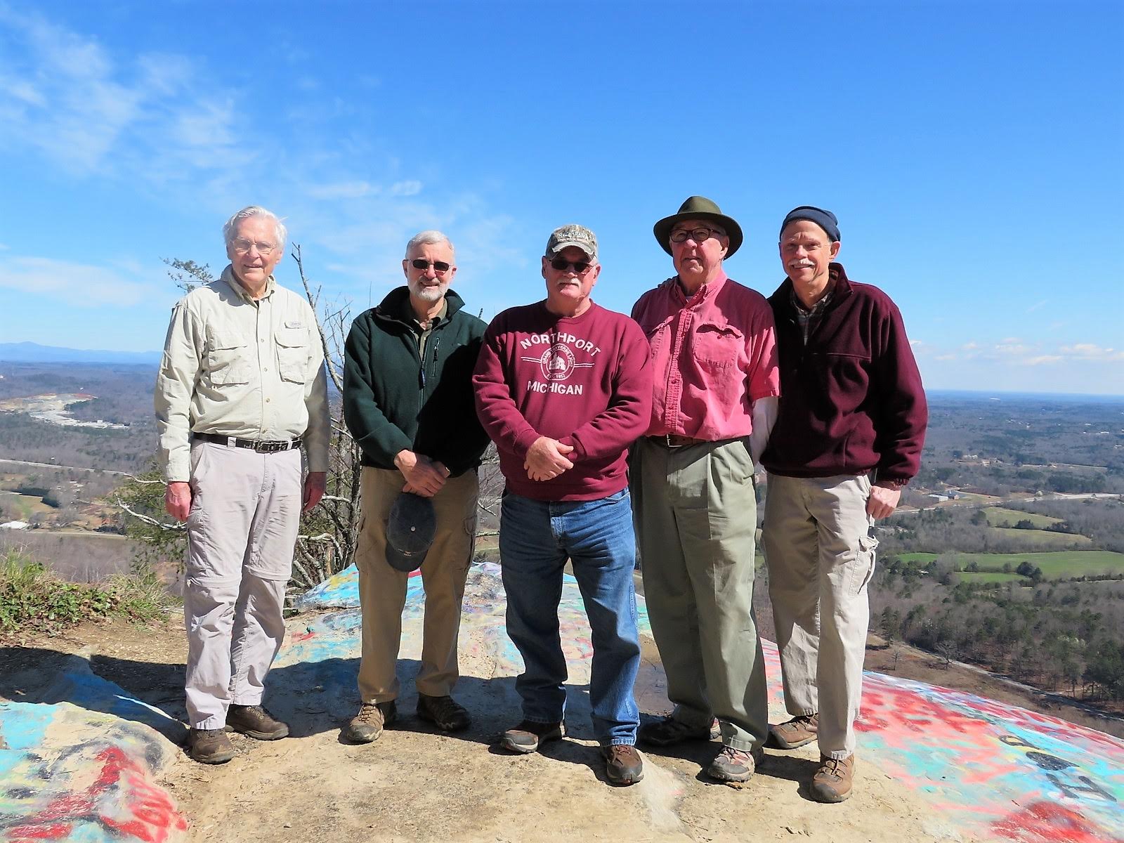 The OFHC gang for today's hike. (l-r) Dick Metzgar, Ray Lovett, Ray Clark, Tim Hale and Mike Bell.