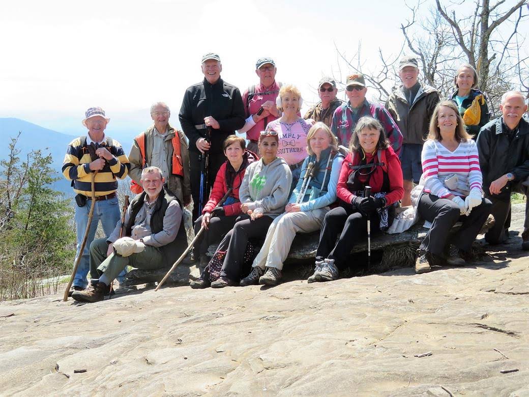 The OFHC gang for today's hike. (l-r front) Bob Magee, Jenny Bell, Trushna Nadig, Angela Evans, Renee Corbett, Jo Drake and Mike Bell. (l-r standing) Joe Collins, Dick Metzgar, Bob Drake, Tim Hale, Beth McDonald, Ray Clark, Vic Robson, Stephen Gales and Terre Pratt.