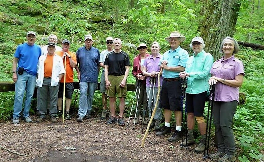 The OFHC gang for today's hike. (l-r) Tony Presley, Vic Robson, Dick Metzgar, Ray Clark, Tim Hale, Jim Driggers, Stephen Gales, Greta Driggers, Angela Evans, Joe Collins, Jenna Hensley and Terre Pratt.