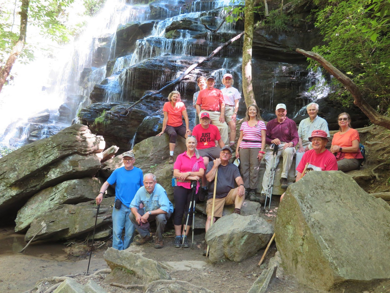 The OFHC gang from today's hike. (l-r front) Tony Presley, Mike Bell, Betty Smith, Alex Purcell, Ray Clark, Jo Drake, Bob Drake, Dick Metzgar, Joe Collins and Greta Driggers. (l-r Top) Mary Camp, Jenny Bell, Vic Robson and Beth McDonald.