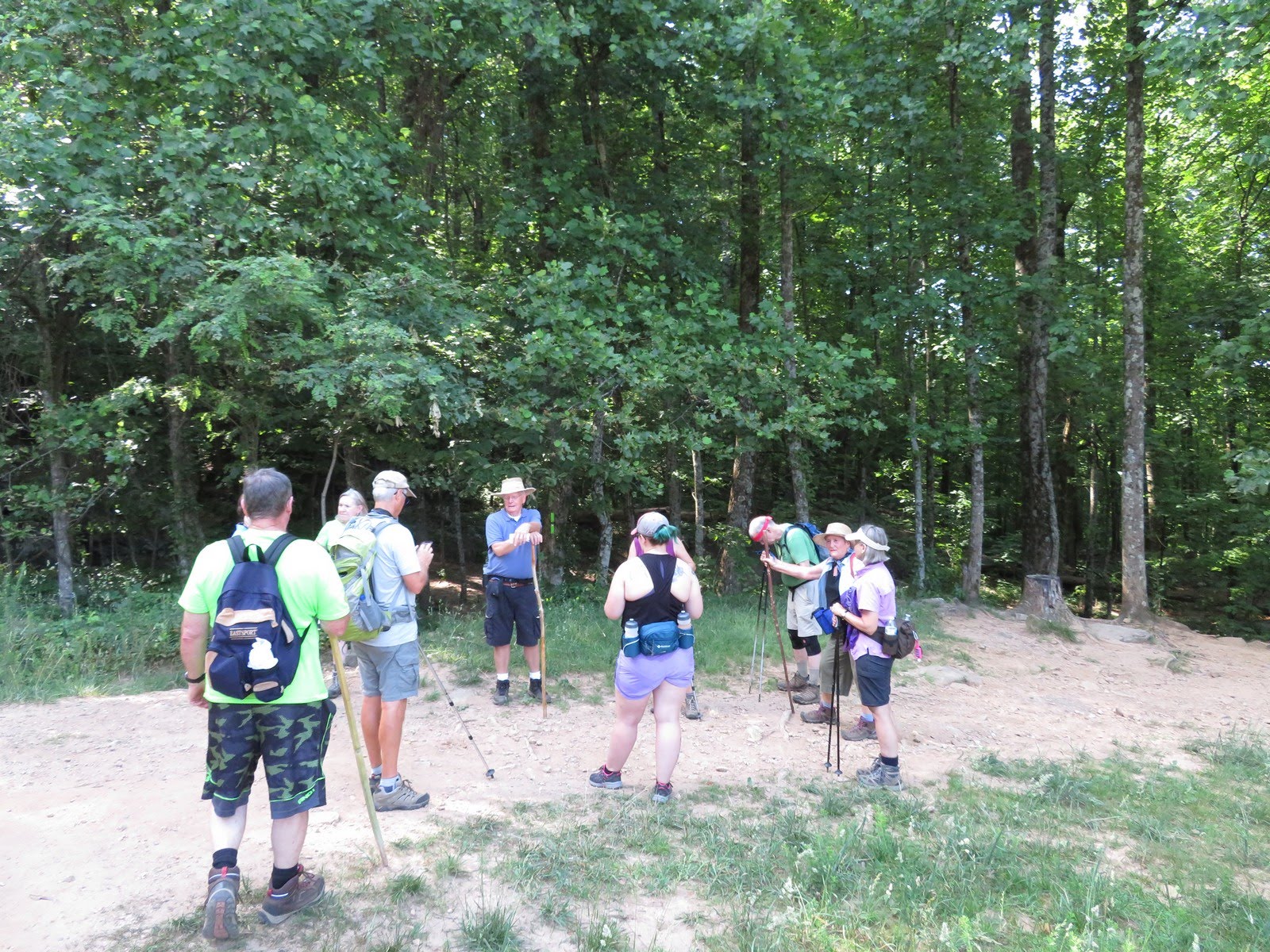 About half way up, there is a large open area good for a break.