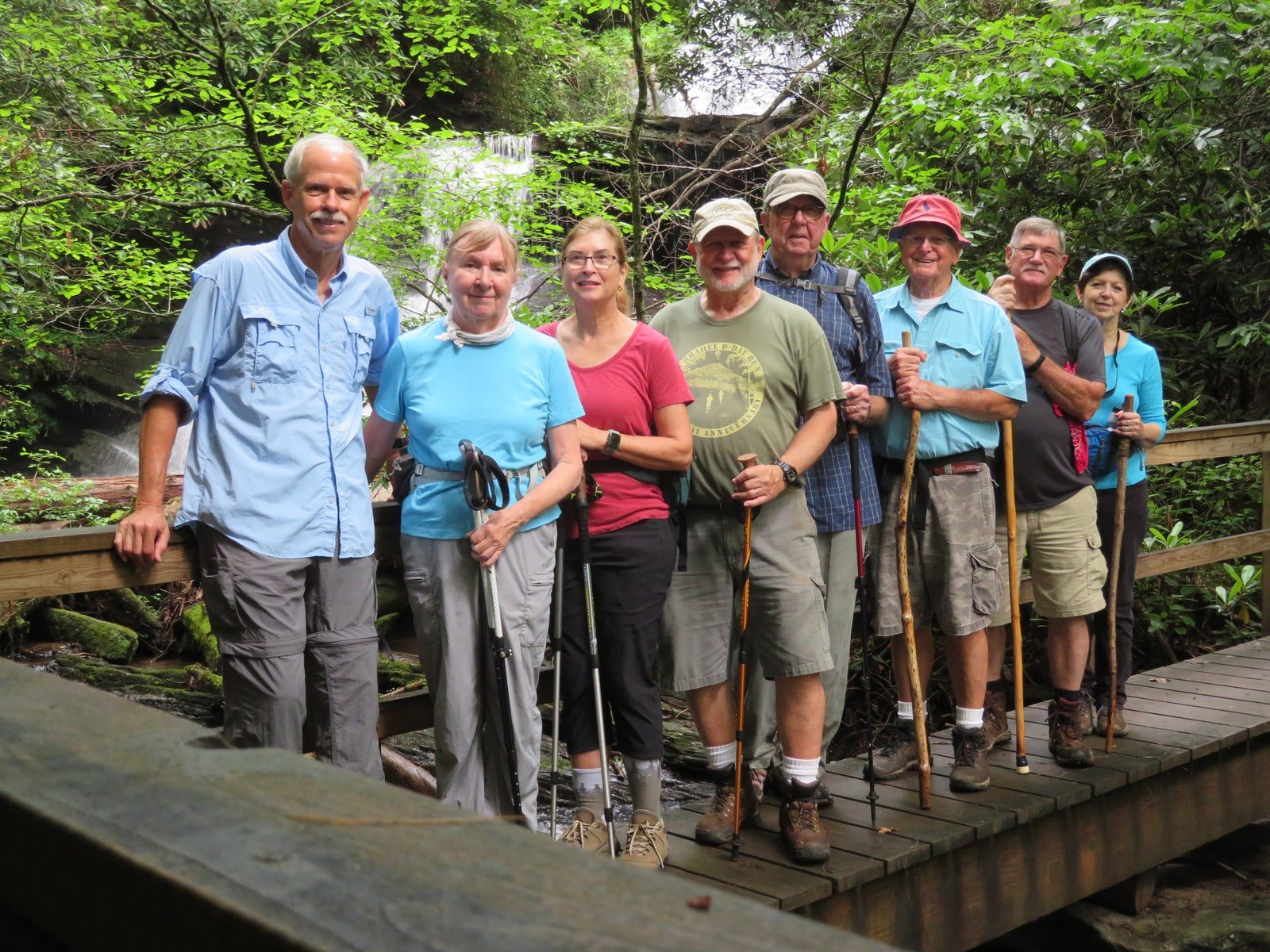 The OFHC gang for today's hike. (l-r) Mike Bell, Angela Evans, Greta Driggers, Bob Magee, Tim Hale, Joe Collins, Ray Clark and Jenny Bell .