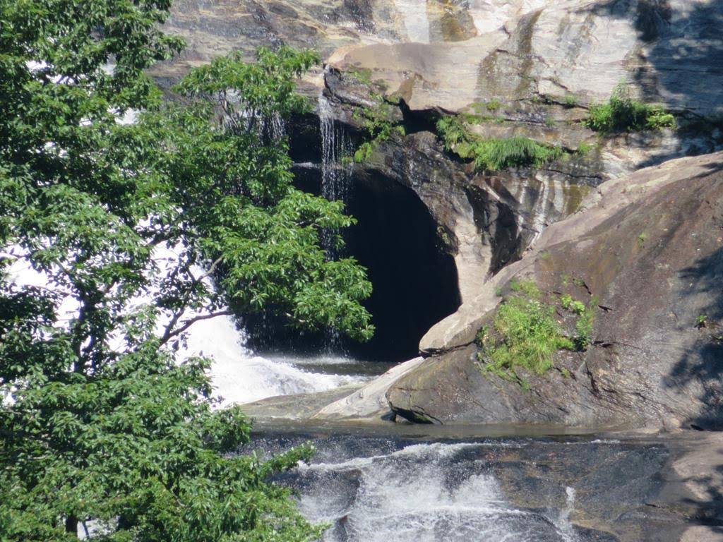 Zoomed view of the cave near the top of the falls.