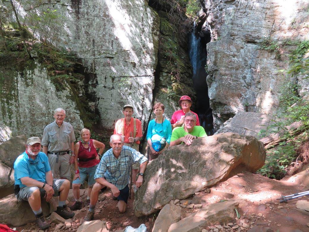 The OFHC gang for today's hike. (l-r) Bob Magee, Dick Metzgar, Jeanne O'Connor, Mike Bell, Bruce O'Connor, Jenny Bell, Joe Collins and Ray Clark.