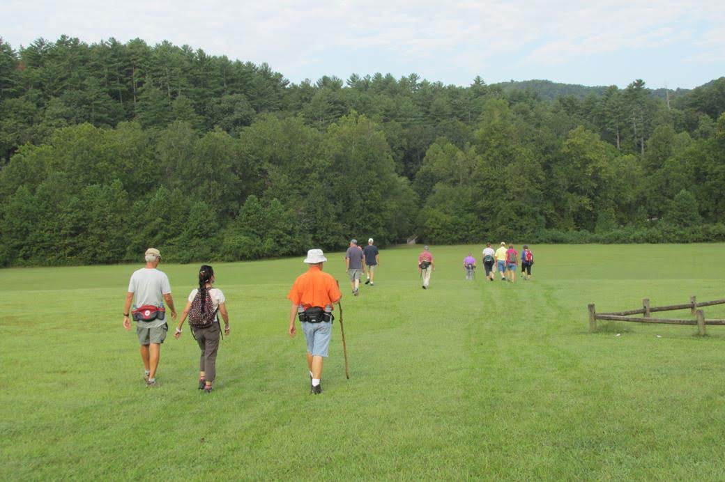 Crossing the pretty grass field.