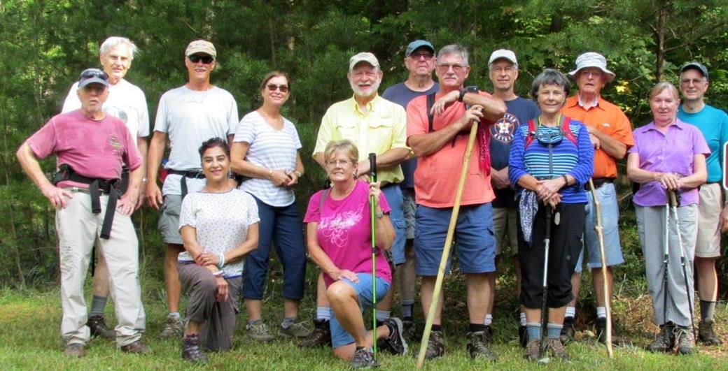 The OFHC gang for today's hike (l-r)Dick Metzgar, Vic Robson, Jim Driggers, Trushna Nadig, Greta Driggers, Ann Clark, Bob Magee, Tim Hale, Ray Clark, Edwin Pruitt, Renee Corbett, Joe Collins, Angela Evans and Ray Lovett.