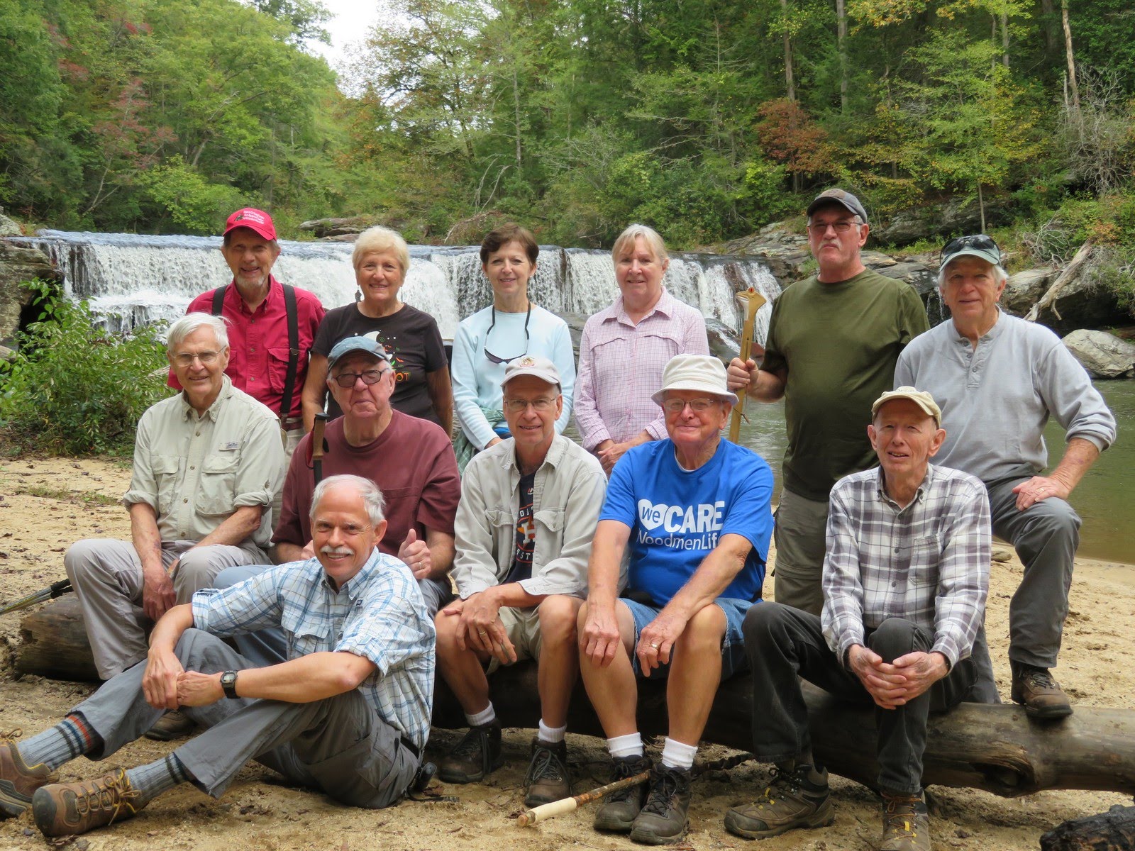 The OFHC gang for today's hike (l-r seated) Dick Metzgar, Tim Hale, Mike Bell, Edwin Pruitt, Joe Collins and Phil Brownrigg. (l-r standing) Bruce O'Connor, Jeanne O'Connor, Jenny Bell, Angela Evans, Ray Clark and Vic Robson.