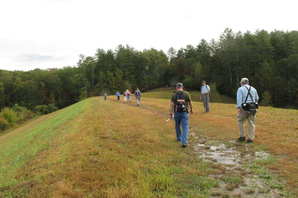 Crossing the earthen dam of Turner Resivoir.