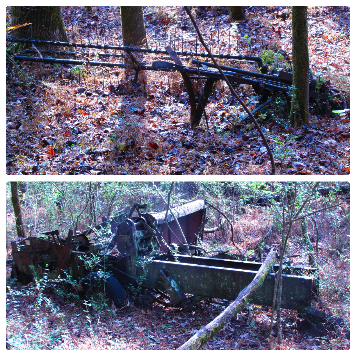 Old abandoned farm machinery over 70 years old.