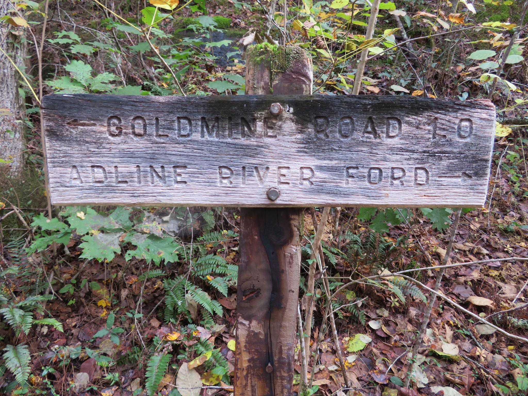The trail sign at Adeline Ford.