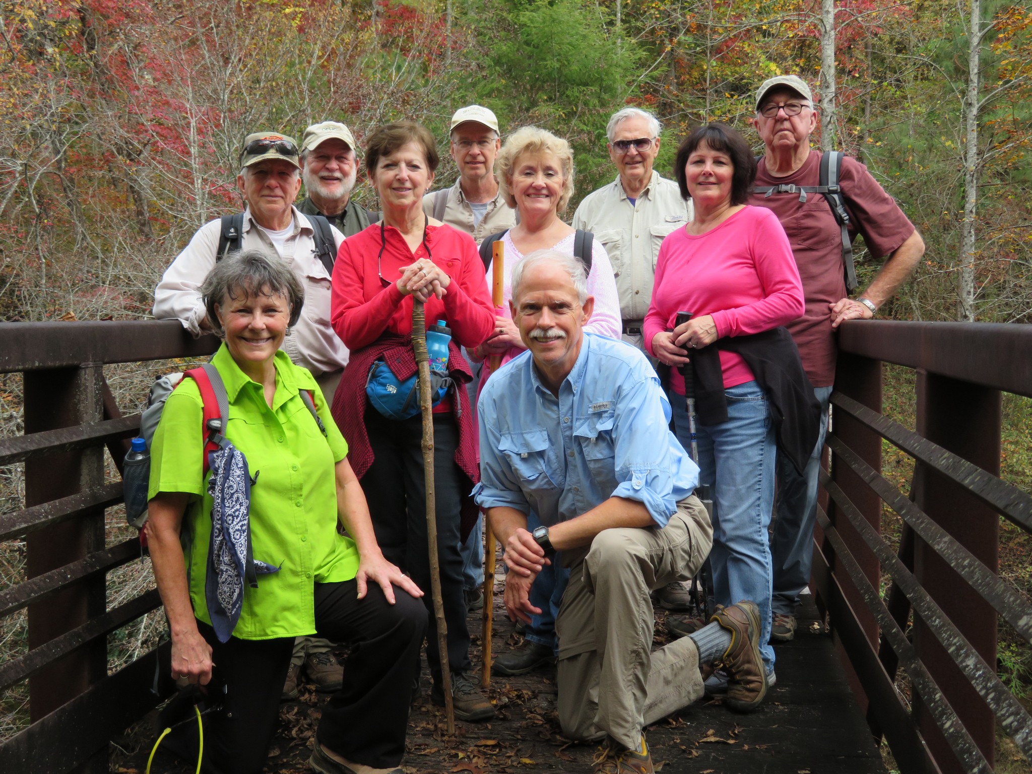 The OFHC gang for today's hike. (l-r) Back: Vic Robson, Bob Magee, Jenny Bell, Edwin Pruitt, Beth McDonald, Dick Metzgar, Lynn Hotle, Tim Hale; Front: Renee Corbett & Mike Bell.