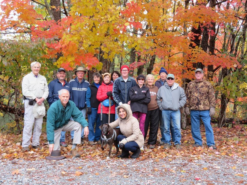 The OFHC gang for today's hike (l-r) Dick Metzgar, Todd Collins, Mike Bell, Joe Collins, Renee Corbett, Jenny Bell, Lynne Hotle, Trushna Nadig with "Coco" Presley, Tony Presley, Donna Presley, Jeanne O'Connor, Phil Brownrigg, Vic Robson, and Ray Clark.