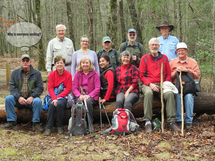 The OFHC gang for today's hike. (l-r seated) Ray Clark, Jenny Bell, Angela Evans, Trushna Nadig, Renee Corbett, Dave Norton and Joe Collins . (l-r standing) Dick Metzgar, Mary Lu Norton, Vic Robson, Ray Lovett and Mike Bell. .